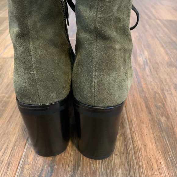 Frye Women’s Danica Lug Lace Up Zip Green Suede Peep Toe Boots Size 10 M - Picture 8 of 15